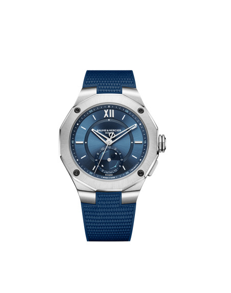 Montre Baume & Mercier Riviera automatique cadran bleu bracelet caoutchouc bleu 43 mm
