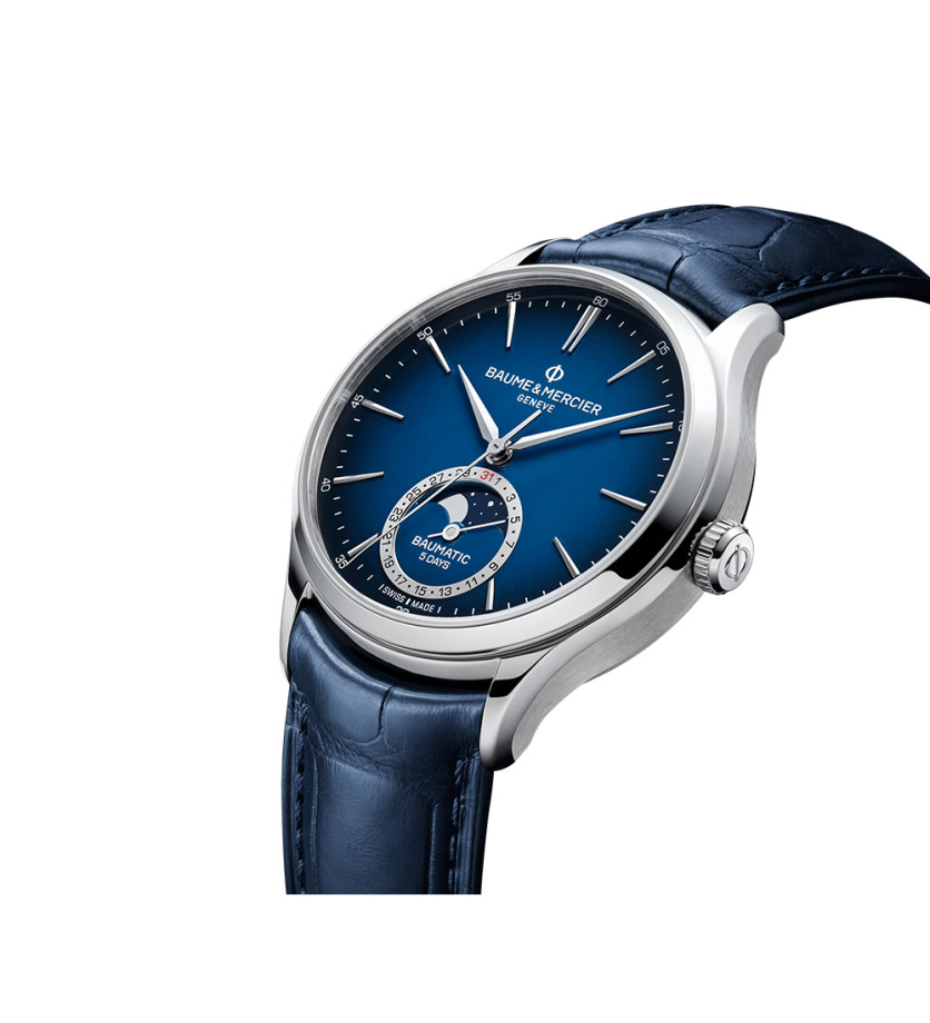 Montre Baume & Mercier Clifton automatique cadran bleu bracelet cuir bleu 39 mm