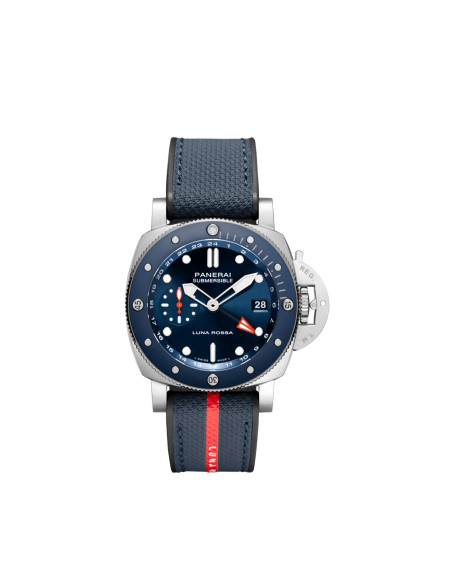 Montre Panerai Submersible GMT Luna Rossa Titanio automatique cadran bleu bracelet caoutchouc bleu foncé 42 mm