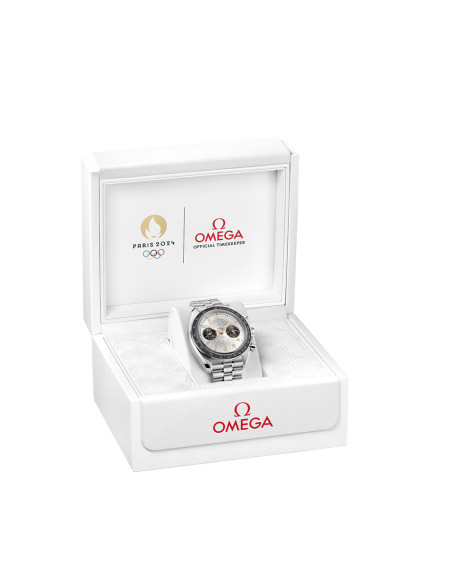 Montre Omega Speedmaster Chronoscope "Paris 2024" manuel cadran argent bracelet acier 43 mm