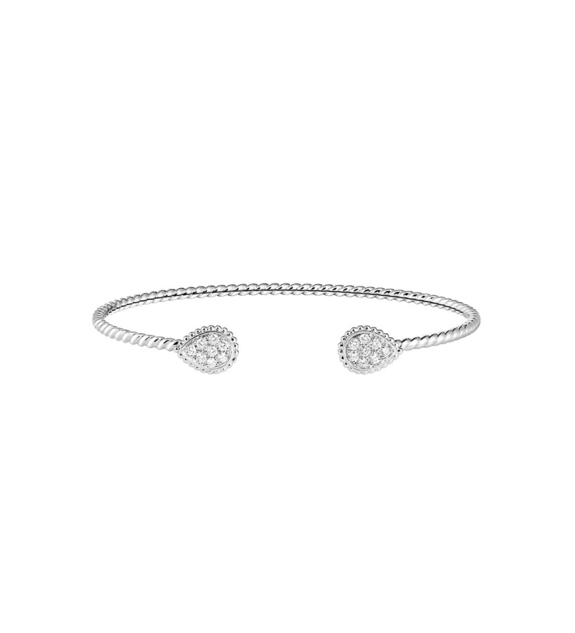 Bracelet Boucheron Serpent Bohème double motif XS or blanc 18K et diamants