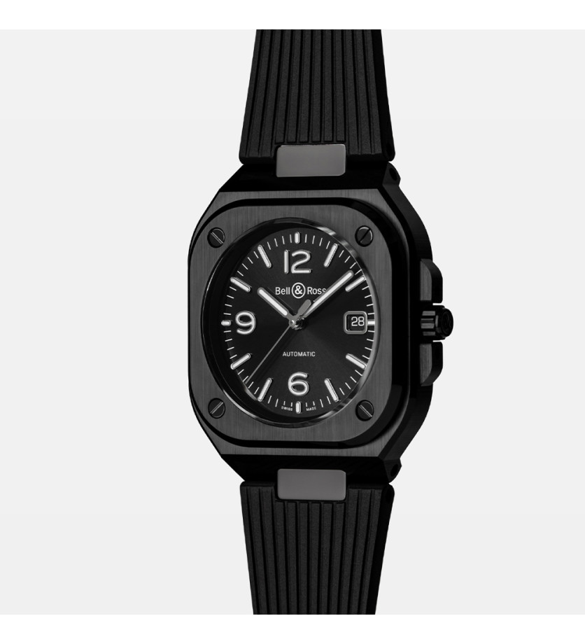 Montre Bell & Ross BR 05 Black Ceramic automatique cadran noir bracelet caoutchouc noir 41 mm