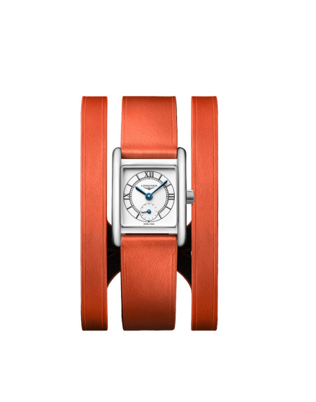 Montre Longines Mini Dolce Vita quartz cadran argent bracelet cuir orange